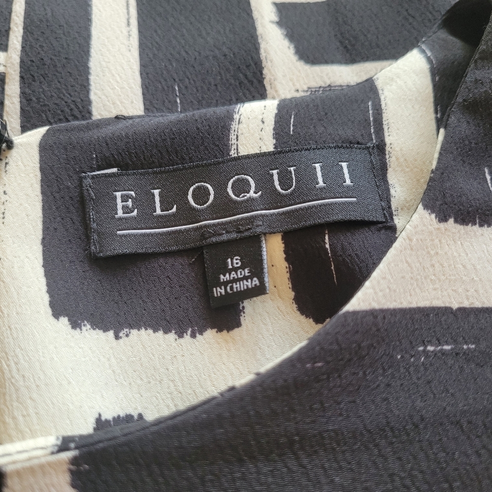 Eloquii Puff Sleeve Black and White Geometric Pattern Dress 16 - Picture 6 of 11